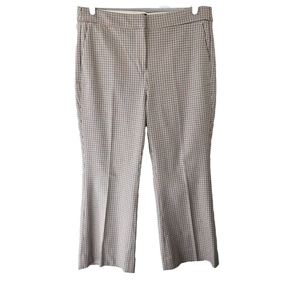 J Cew Crop Flare Pants 14 Tan Gingham Plaid Heritage Career Dress Preppy Trouser - Picture 1 of 14